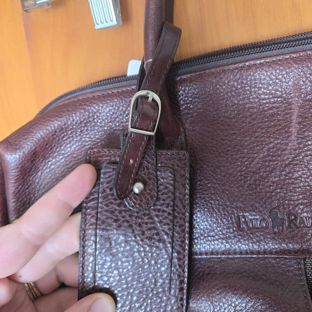 Polo Ralph Lauren Leather Canvas Heritage Logo Messenger Laptop Bag Brown Khaki